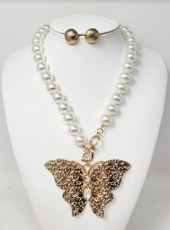 GOLD BUTTERFLY NECKLACE SET ( 30045 G )