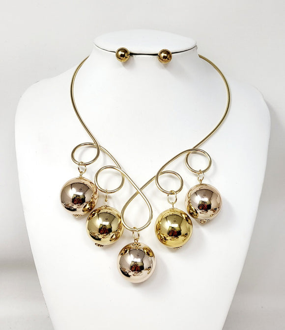 GOLD NECKLACE SET DANGLING BALLS ( 30055 G )