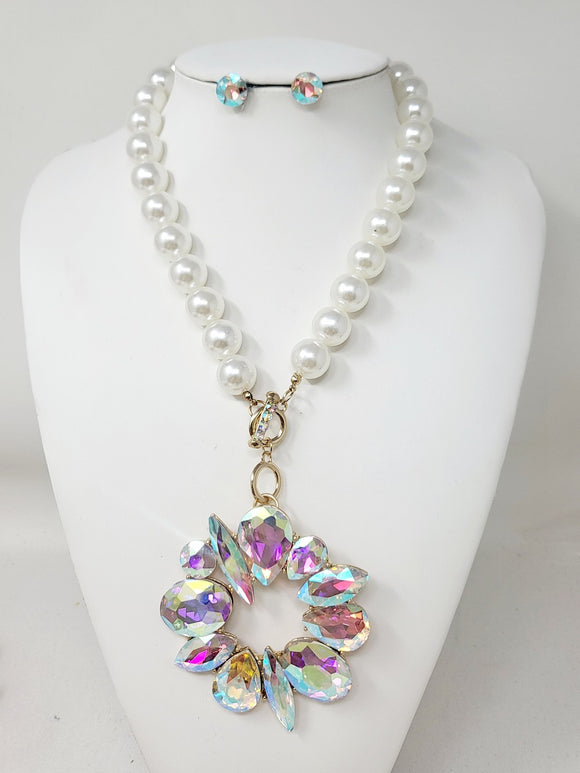PEARL AB STONE NECKLACE SET ( 30094 GAB )
