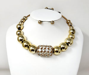 GOLD NECKLACE SET CLEAR STONES ( 30125 G )