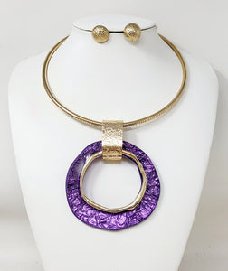 GOLD CHOKER PURPLE PENDANT NECKLACE SET ( 30130 GPU )