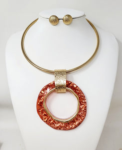 GOLD CHOKER RED PENDANT NECKLACE SET ( 30130 GRD )