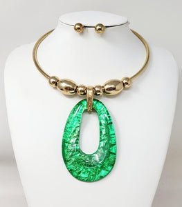 GOLD GREEN NECKLACE SET ( 30141 GGR )