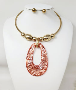 GOLD PINK NECKLACE SET ( 30141 GPK )