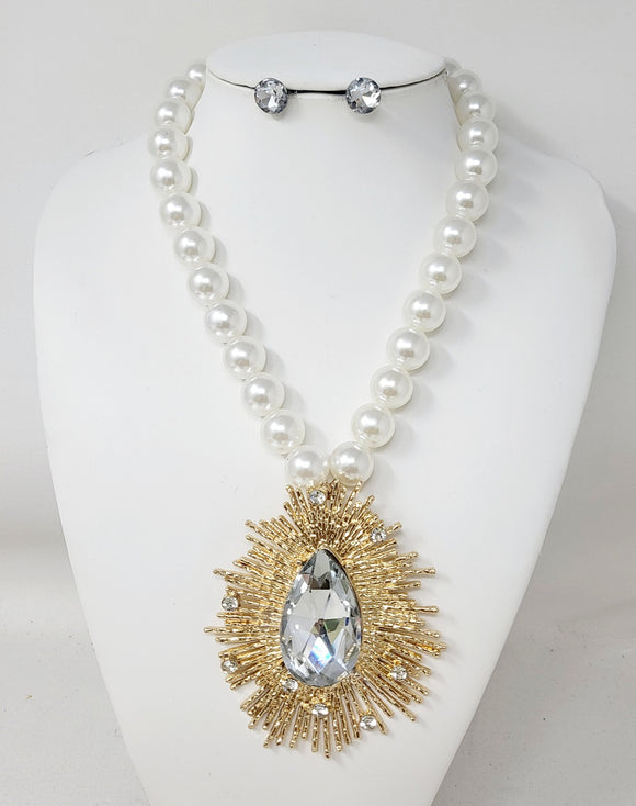 GOLD NECKLACE SET CLEAR STONES ( 30145 G )