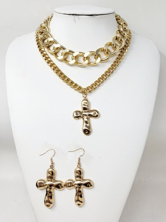 GOLD CROSS NECKLACE SET ( 30151 G )