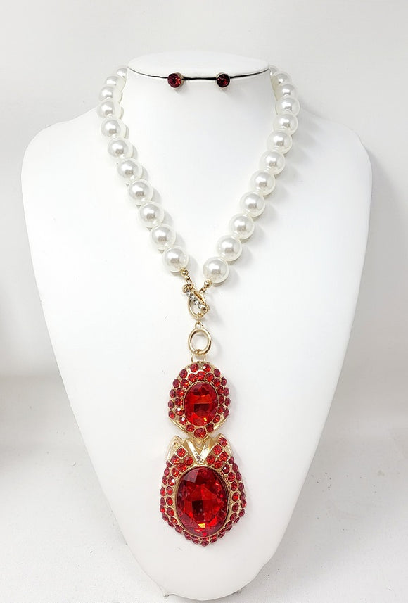 GOLD NECKLACE RED STONES ( 31032 GRD )