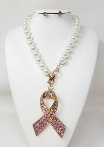 GOLD PINK RIBBON NECKLACE SET ( 31046 GPK )