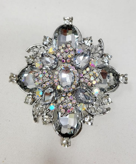SILVER BROOCH CLEAR STONES ( 10014 RCL )