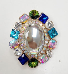 OVAL GOLD BROOCH MULTICOLOR STONES ( 10015 GMT )