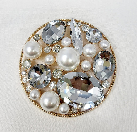 ROUND BROOCH CLEAR STONES ( 10016 GCL )