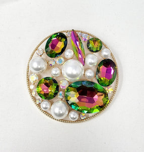 ROUND BROOCH VITRAIL OIL SPILL STONES ( 10016 GGT )