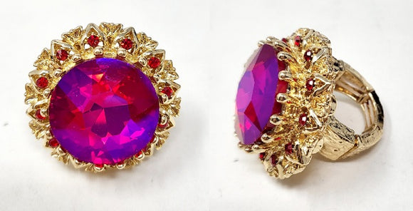 GOLD STRETCH RING RED AB STONES ( 10021 RDAB )