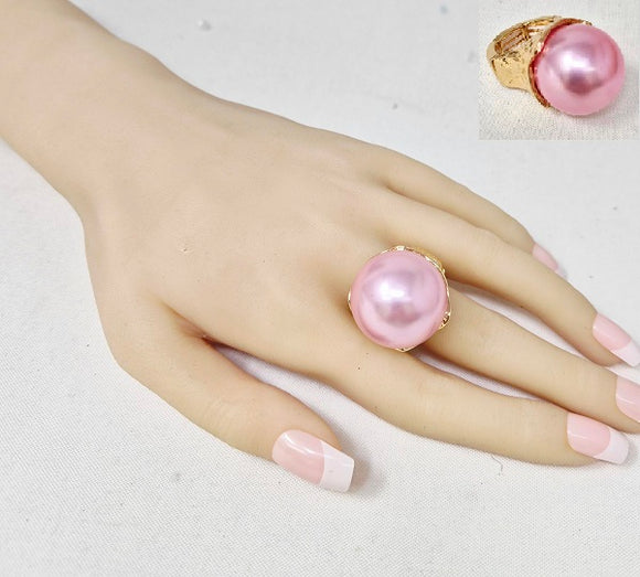 GOLD STRETCH RING PINK PEARL ( 10028 GPK )
