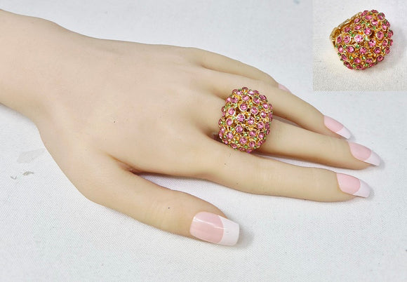 GOLD PINK GREEN STONE STRETCH RING ( 10055 PKLM )