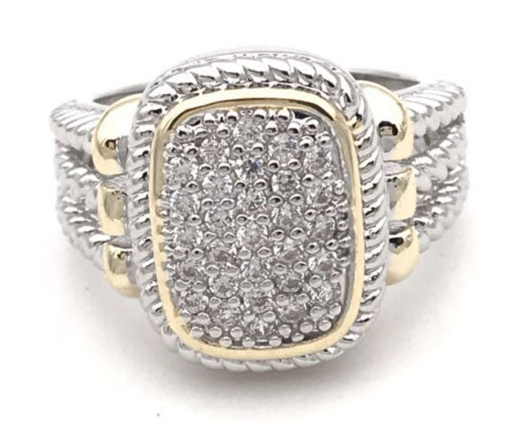 SILVER GOLD RING CLEAR CZ STONES SIZE 7 ( 1270 K7 )