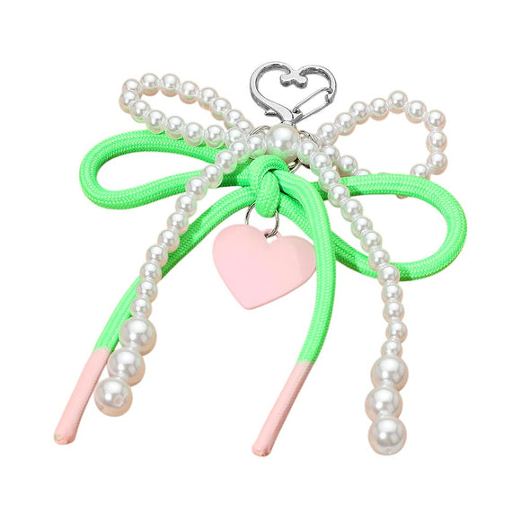 GREEN PINK HEART CHARM KEYCHAIN BAG CHARM ( 1764 GRN )