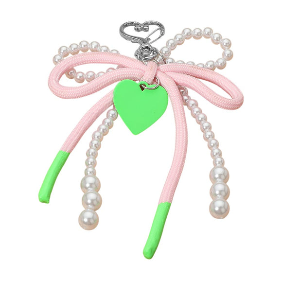 PINK GREEN HEART CHARM KEYCHAIN BAG CHARM ( 1764 PK )