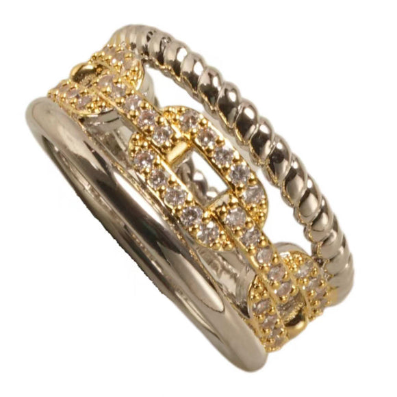 SILVER GOLD RING CZ STONES SIZE 8 ( 1808 K8 )