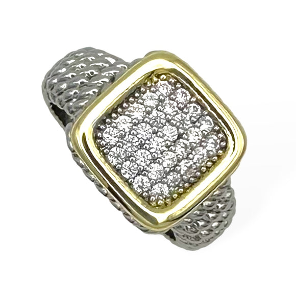 SILVER GOLD RING CLEAR CZ STONES SIZE 7 ( 2103 K7 )