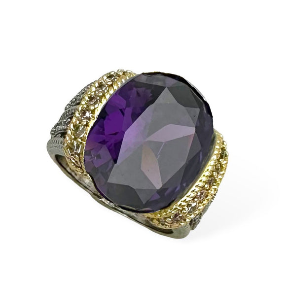 SILVER GOLD RING AMETHYST STONE SIZE 9 ( 2123 KA-9 )