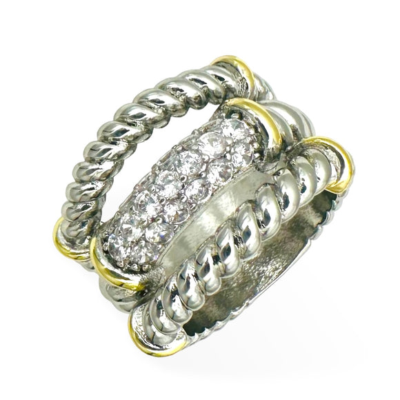 SILVER GOLD RING CLEAR CZ STONES SIZE 8 ( 2146 8 )