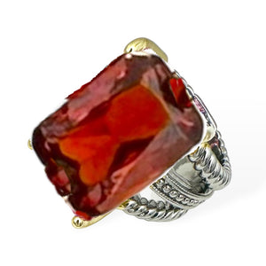 SILVER GOLD RING RED CZ STONE SIZE 10 ( 2148 G10 )