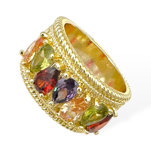 GOLD RING MULTI COLOR STONES SIZE 7 ( 2150 GDM7 )