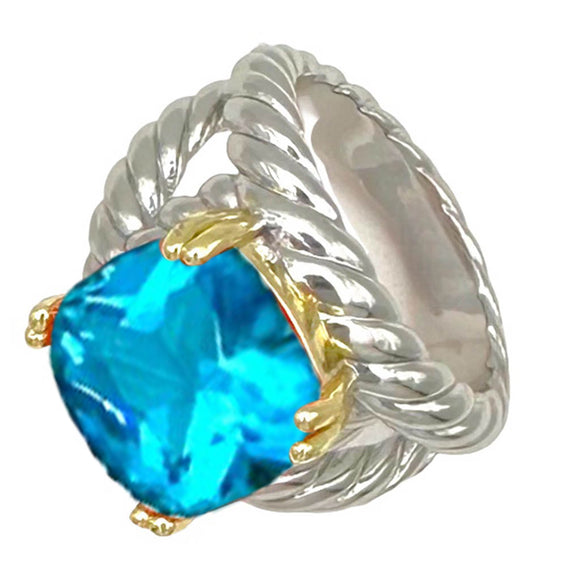 SILVER GOLD RING BLUE STONE SIZE 8 ( 2157 KB 8 )