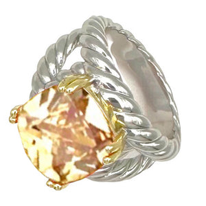 SILVER GOLD RING CHAMPAGNE STONE SIZE 9 ( 2157 KCH 9 )