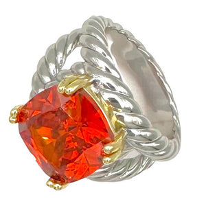 SILVER GOLD RING RED STONE SIZE 8 ( 2157 KG 8 )