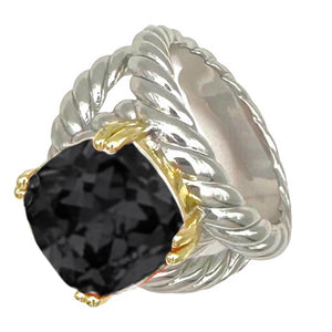 SILVER GOLD RING BLACK STONE SIZE 8 ( 2157 KJ 8 )