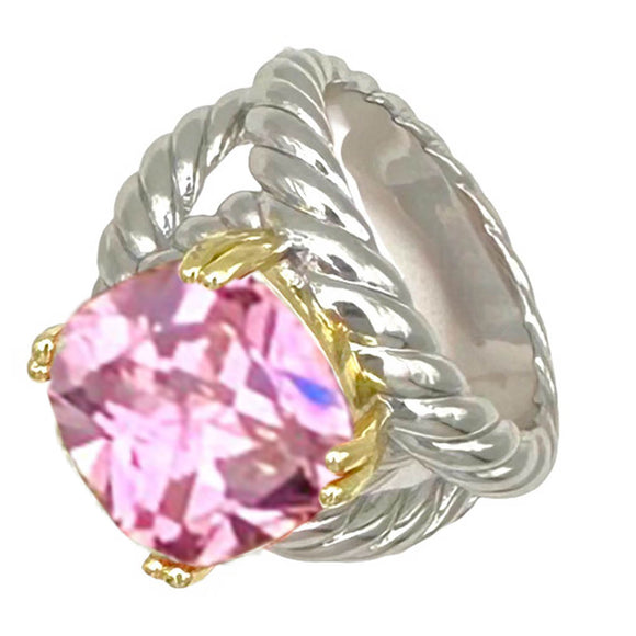 SILVER GOLD RING PINK STONE SIZE 10 ( 2157 KRO 10 )