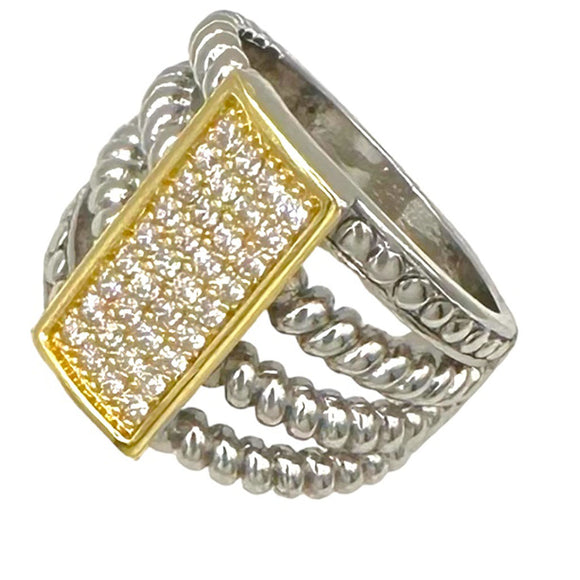 SILVER GOLD CZ RING SIZE 6 ( 2158 SIZE6 )