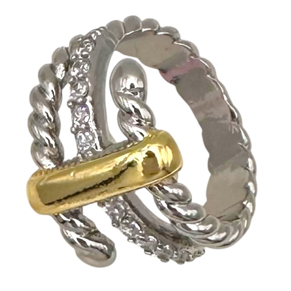 SILVER GOLD RING CZ STONES SIZE 9 ( 2230 9 )