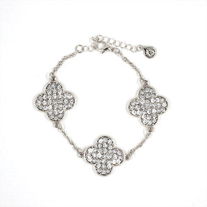 SILVER QUATREFOIL BRACELET CLEAR STONES ( 1001 RDCLR )