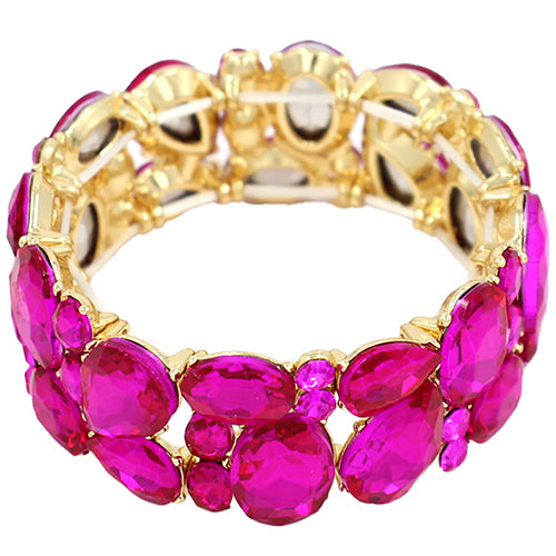 GOLD STRETCH BRACELET FUCHSIA STONES ( 2049 GDFSH )