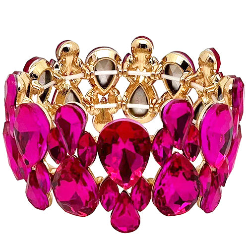 GOLD STRETCH BRACELET FUCHSIA STONES ( 2050 GDFSH )