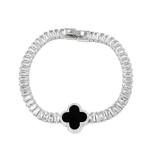 SILVER BLACK QUATREFOIL BRACELET ( 2229 RDBK )