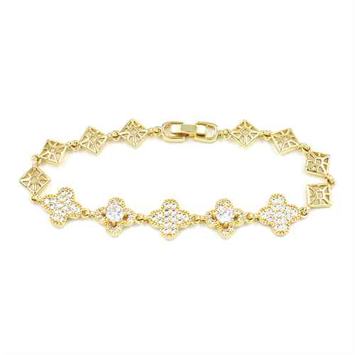 GOLD QUATREFOIL BRACELET CLEAR STONES ( 2242 GD )