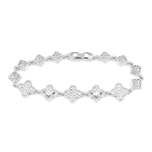 SILVER QUATREFOIL BRACELET CLEAR STONES ( 2242 RD )