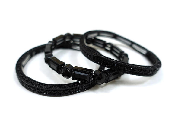 Black Stretch Bracelets 3PC Stones ( 5605 BKJET )