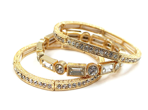 Gold Clear Stretch Bracelets 3PC Stones ( 5605 GDCRY )