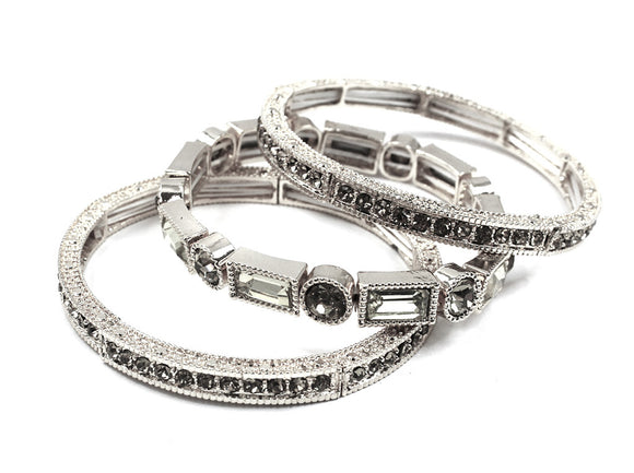 Silver Clear Stretch Bracelets 3PC Stones ( 5605 RHCRY )