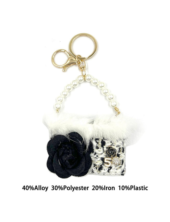 BLACK FLOWER HANDBAG KEYCHAIN ( 0273 )