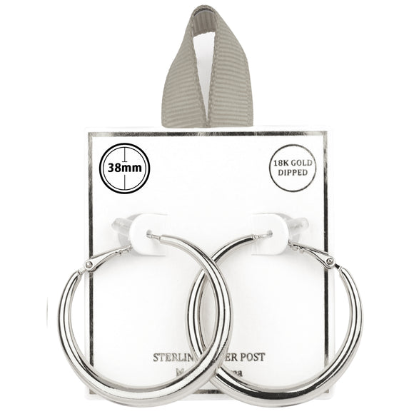 18K WHITE GOLD DIPPED HOOP EARRINGS ( 0259 RD )