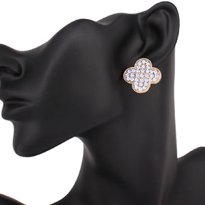 Gold Clear Quatrefoil Earrings ( 1048 GDCLR )