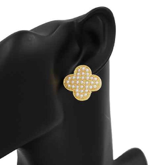 25MM Gold CREAM PEARL Quatrefoil Earrings ( 1048 GDCRM )
