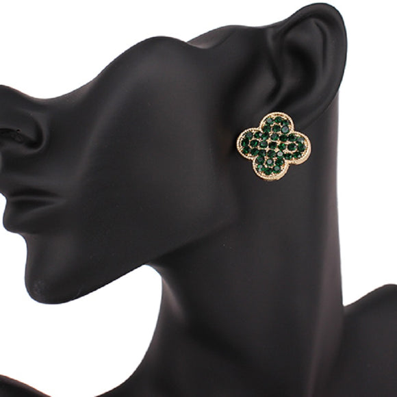 Gold Green Quatrefoil Earrings ( 1048 GDEMR )