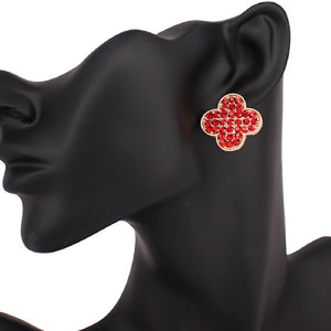 Gold Red Quatrefoil Earrings ( 1048 GDLSM )